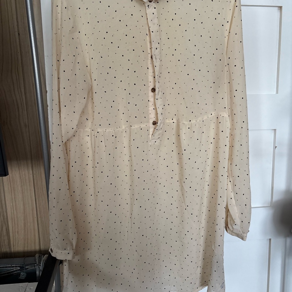 Volcom Cream Long Sleeve Dress with Black Dots